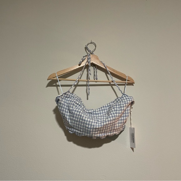 NWT Reformation Yvonne Linen Blue and White Halter Tank, Size 12 - Picture 2 of 3